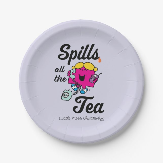 Little Miss Chatterbox Spills All The Tea Paper Plate (Front)
