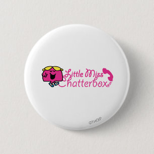 Little Miss Chatterbox Telephone Cord Lettering 6 Cm Round Badge