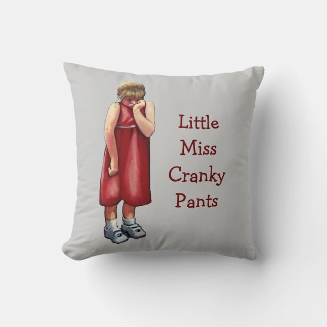 Little Miss Cranky Pants: Pouting Girl: Pastel Art Cushion (Front)