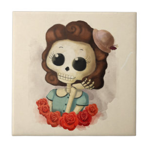 Little Miss Death and Roses Ceramic Tile