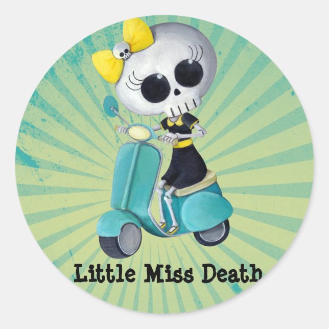 Little Miss Death on Scooter Classic Round Sticker (Front)