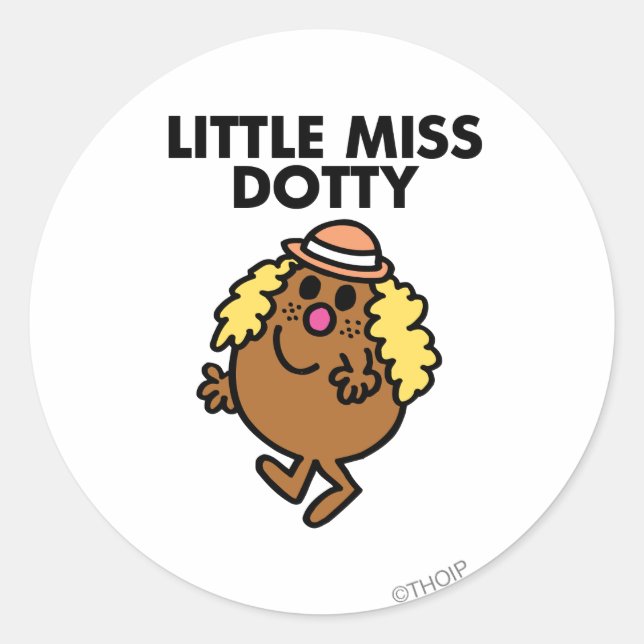Little Miss Dotty Waving Classic Round Sticker (Front)