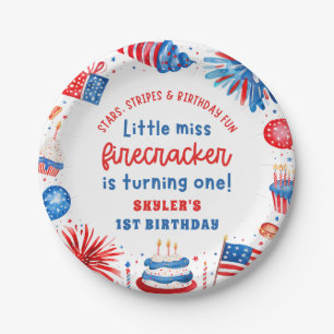 Little Miss Firecracker 4th of July 1st Birthday Paper Plate