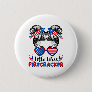 Little Miss Firecracker 4th Of July Girls Messy Bu 6 Cm Round Badge