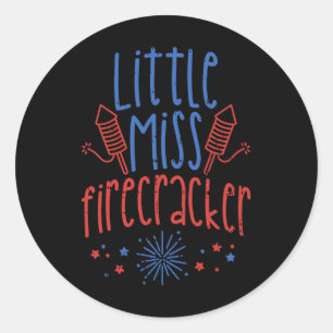 Little Miss Firecracker Funny 4th Of July Patriot  Classic Round Sticker