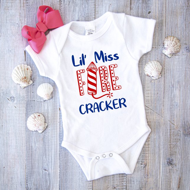 Little Miss Firecracker Typography Girl Baby Bodysuit (Creator Uploaded)