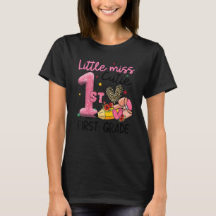 Little Miss First Grade Pencil Leopard Heart Back  T-Shirt