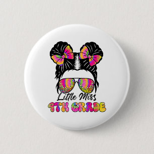Little Miss Fourth 4th Grade Girl Messy Bun Ck To 6 Cm Round Badge