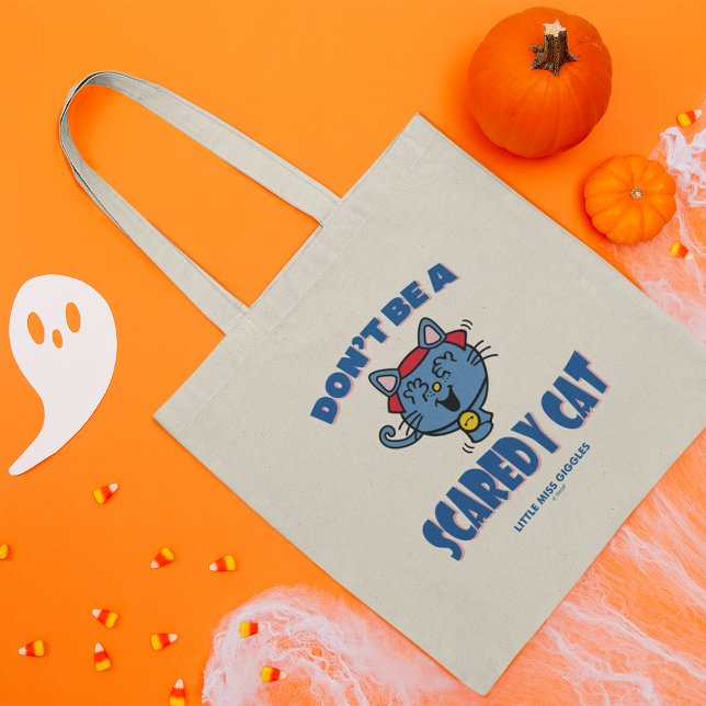 Little Miss Giggles Scaredy Cat Halloween Tote Bag (Tote on table)
