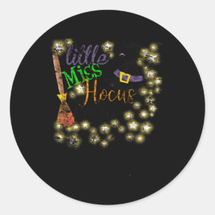 Little Miss Hocuss Pocus Halloween Witch Distresse Classic Round Sticker