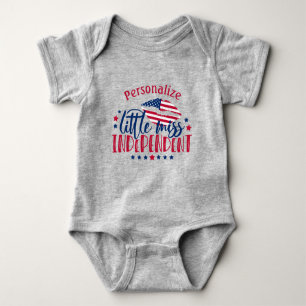 Little Miss Independant American Flag Personalise Baby Bodysuit