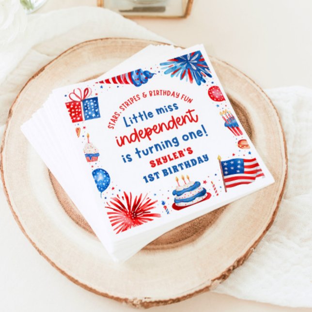 Little Miss Independent 4th of July 1st Birthday Napkin (Little Miss Independent 4th of July 1st Birthday Paper Dinner Napkins)