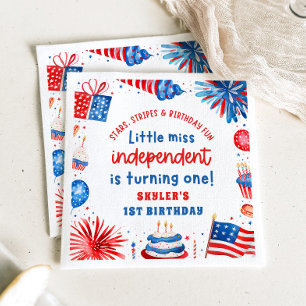 Little Miss Independent 4th of July 1st Birthday Napkin