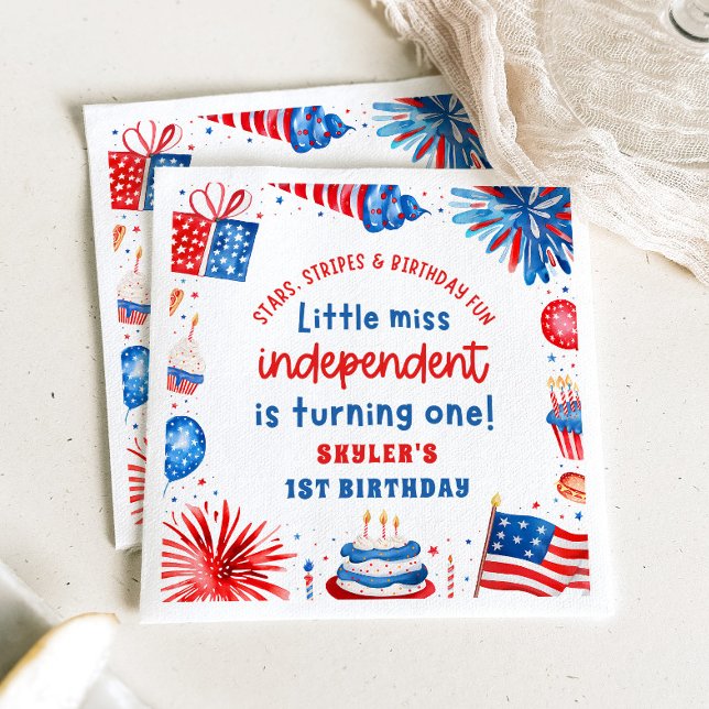 Little Miss Independent 4th of July 1st Birthday Napkin (Little Miss Independent 4th of July 1st Birthday Paper Dinner Napkins)