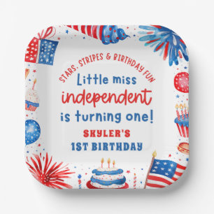 Little Miss Independent 4th of July 1st Birthday Paper Plate