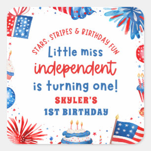 Little Miss Independent 4th of July 1st Birthday Square Sticker