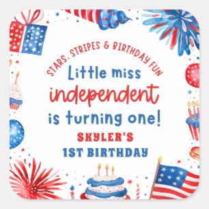 Little Miss Independent 4th of July 1st Birthday Square Sticker