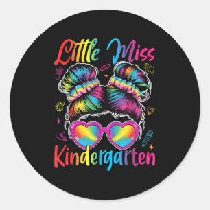 Little Miss Kindergarten Messy Bun Back To School Classic Round Sticker