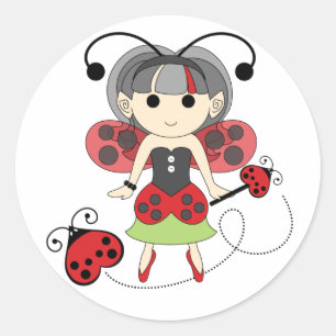 Little Miss Ladybug Girl Fairy Bug Circle Stickers