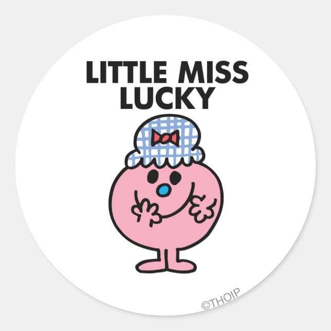 Little Miss Lucky Hiding Her Mouth Classic Round Sticker (Front)