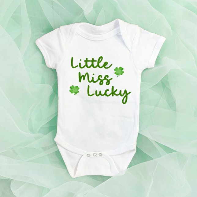 Little Miss Lucky St Patrick's Day Green Clover Baby Bodysuit (Creator Uploaded)