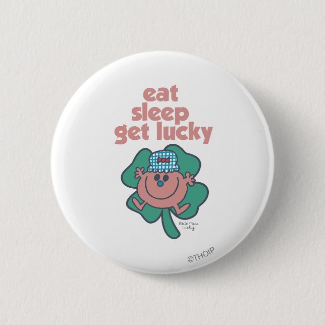 Little Miss Lucky's Motto | Green clover 6 Cm Round Badge (Front)