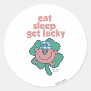 Little Miss Lucky's Motto   Green clover Classic Round Sticker