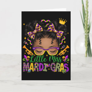 Little Miss Mardi Gras Afro Messy Bun Girls Kids N Card