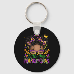 Little Miss Mardi Gras Afro Messy Bun Girls Kids N Key Ring