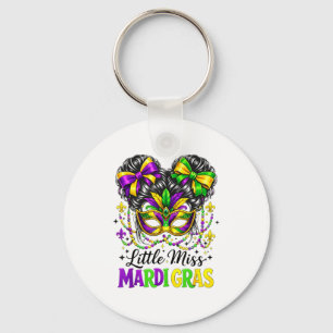 Little Miss Mardi Gras Afro Messy Bun Girls Kids N Key Ring