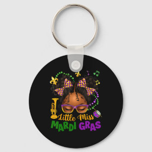 Little Miss Mardi Gras Afro Messy Bun Girls Kids N Key Ring