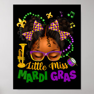 Little Miss Mardi Gras Afro Messy Bun Girls Kids N Poster