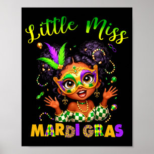 Little Miss Mardi Gras Afro Messy Bun Girls Kids N Poster