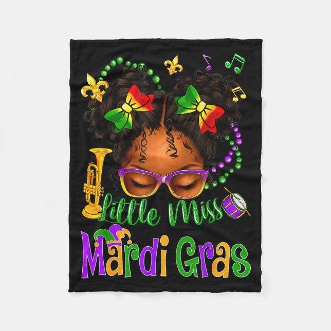 Little Miss Mardi Gras Bow Girls Kids New Orleans  Fleece Blanket (Front)