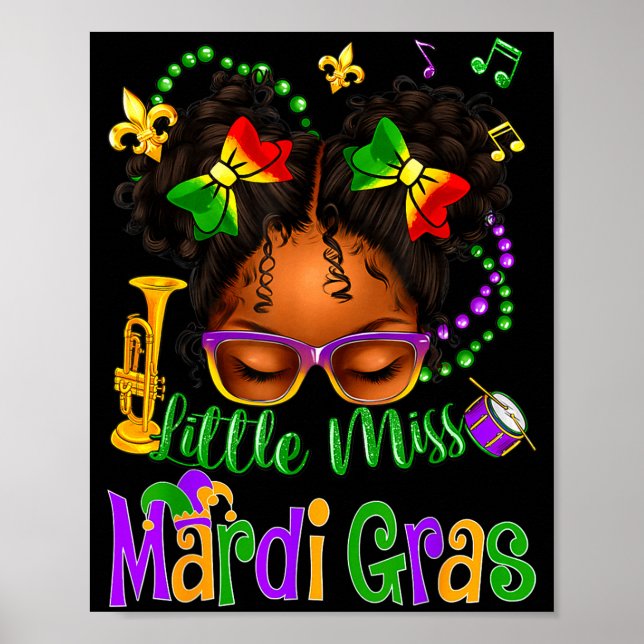 Little Miss Mardi Gras Bow Girls Kids New Orleans  Poster (Front)