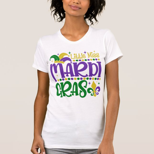 Little Miss Mardi Gras Cute Carnival Outfit T-Shirt (Front)
