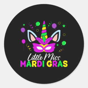 Little Miss Mardi Gras Cute Mardi Gras Kids Toddle Classic Round Sticker