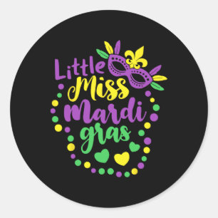 Little Miss Mardi Gras Funny Mardi Gras 2024 Kids Classic Round Sticker
