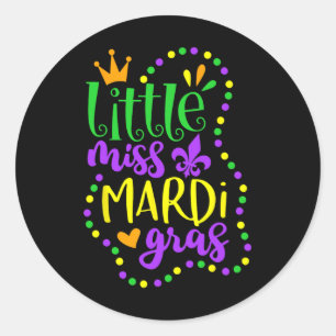 Little Miss Mardi Gras Kids Carnival Apparel Girls Classic Round Sticker