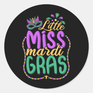 Little Miss Mardi Gras Kids Carnival Apparel Girls Classic Round Sticker