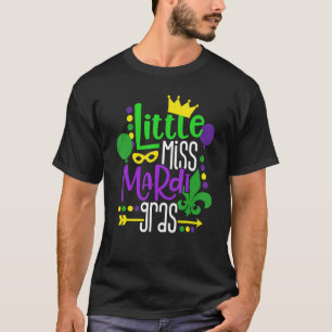 Little Miss Mardi Gras Mask Beads Mardi Gras Girl T-Shirt