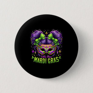 Little miss mardi gras messy bun carnival festival 6 cm round badge