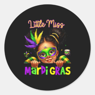 Little Miss Mardi Gras Messy Bun Girls Kids New Or Classic Round Sticker