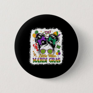 Little Miss Mardi Gras Messy Bun Kids Youth Girls 6 Cm Round Badge