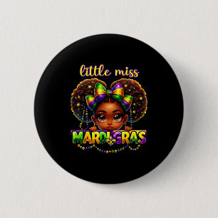 Little miss mardi gras parades messy bun kids girl 6 cm round badge