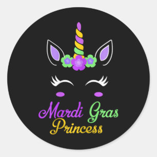 Little Miss Mardi Gras Princess Unicorn Girls Kids Classic Round Sticker