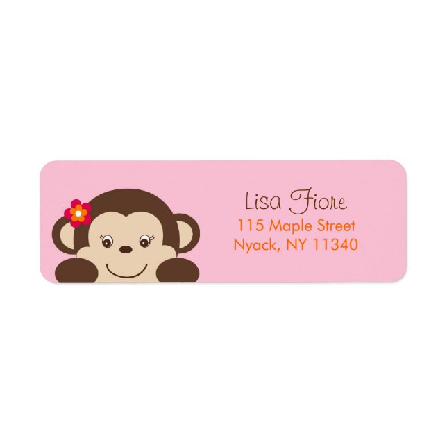 Little Miss Monkey Baby Shower Address Labels (Front)