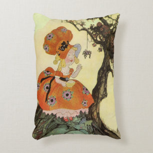 Little Miss Muffet & Spider, Vintage Mother Goose Decorative Cushion