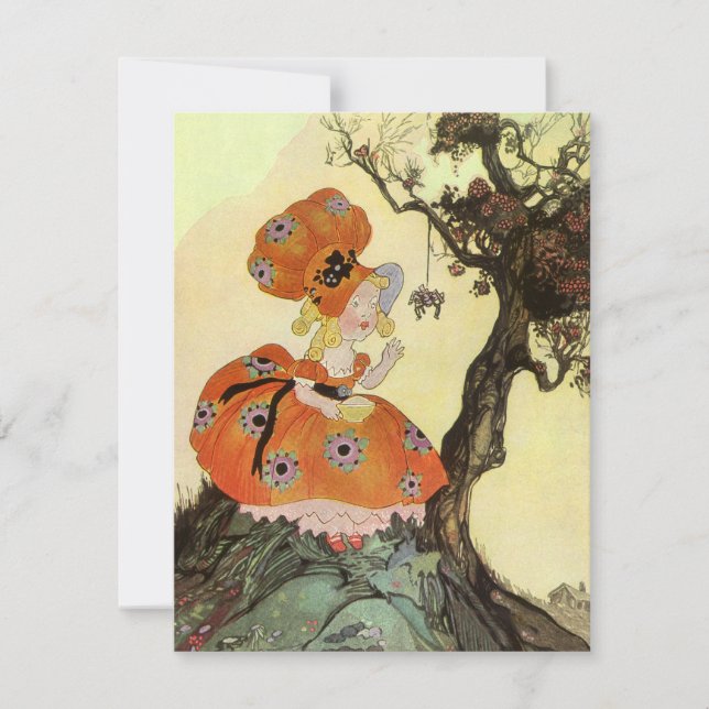 Little Miss Muffet & Spider, Vintage Mother Goose Invitation (Front)