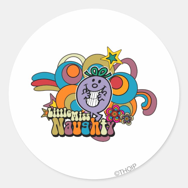 Little Miss Naughty Rainbow Classic Round Sticker (Front)